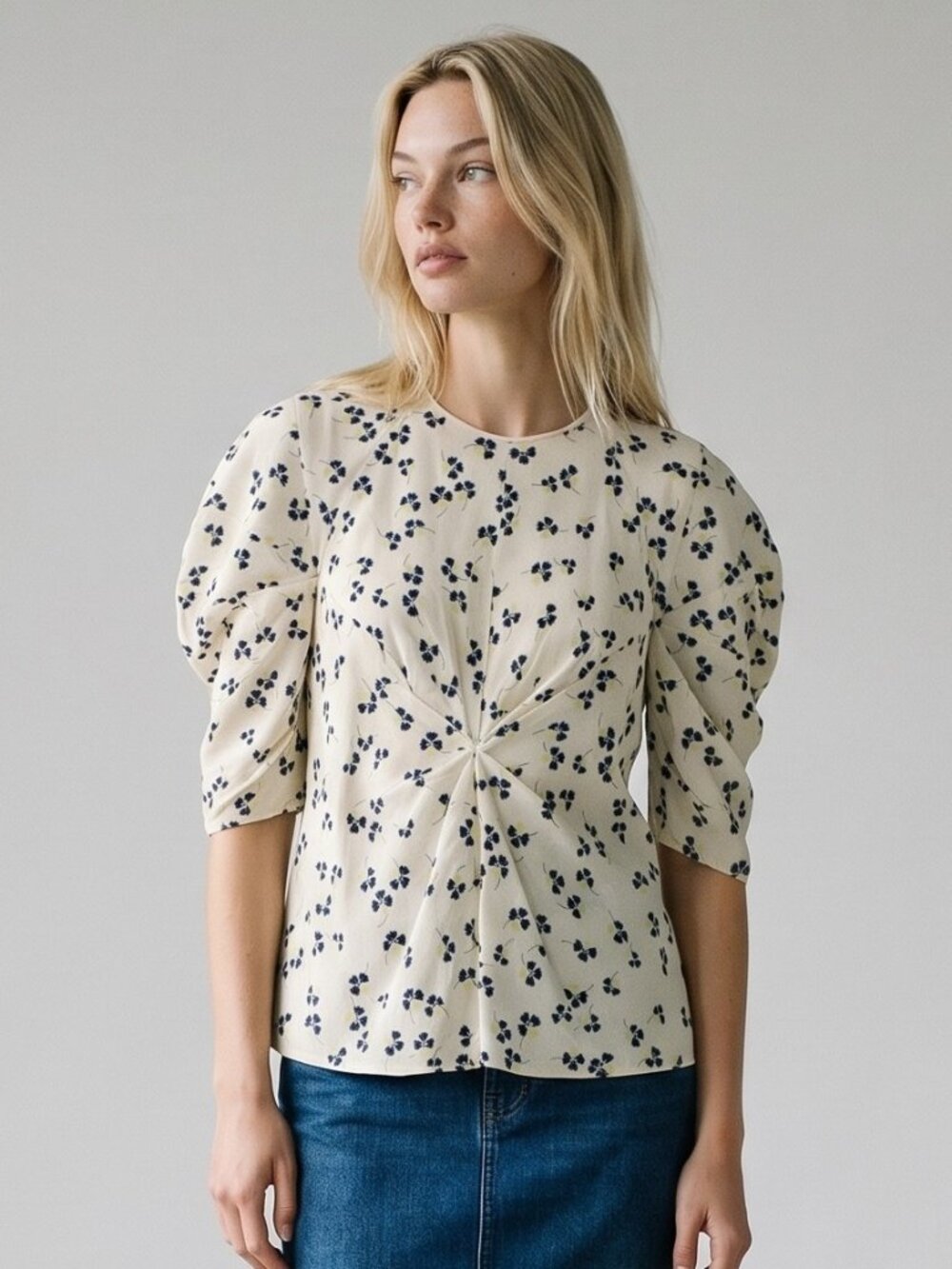 Roksanda Silk Floral Puff Sleeve Blouse Cream Size US 8 UK 12